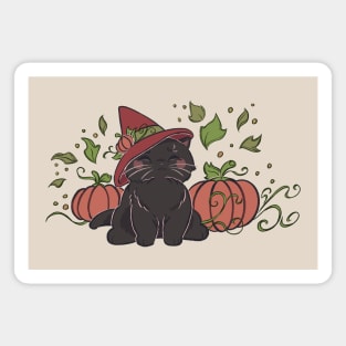 Black Autumn Pumpkin Cat Magnet